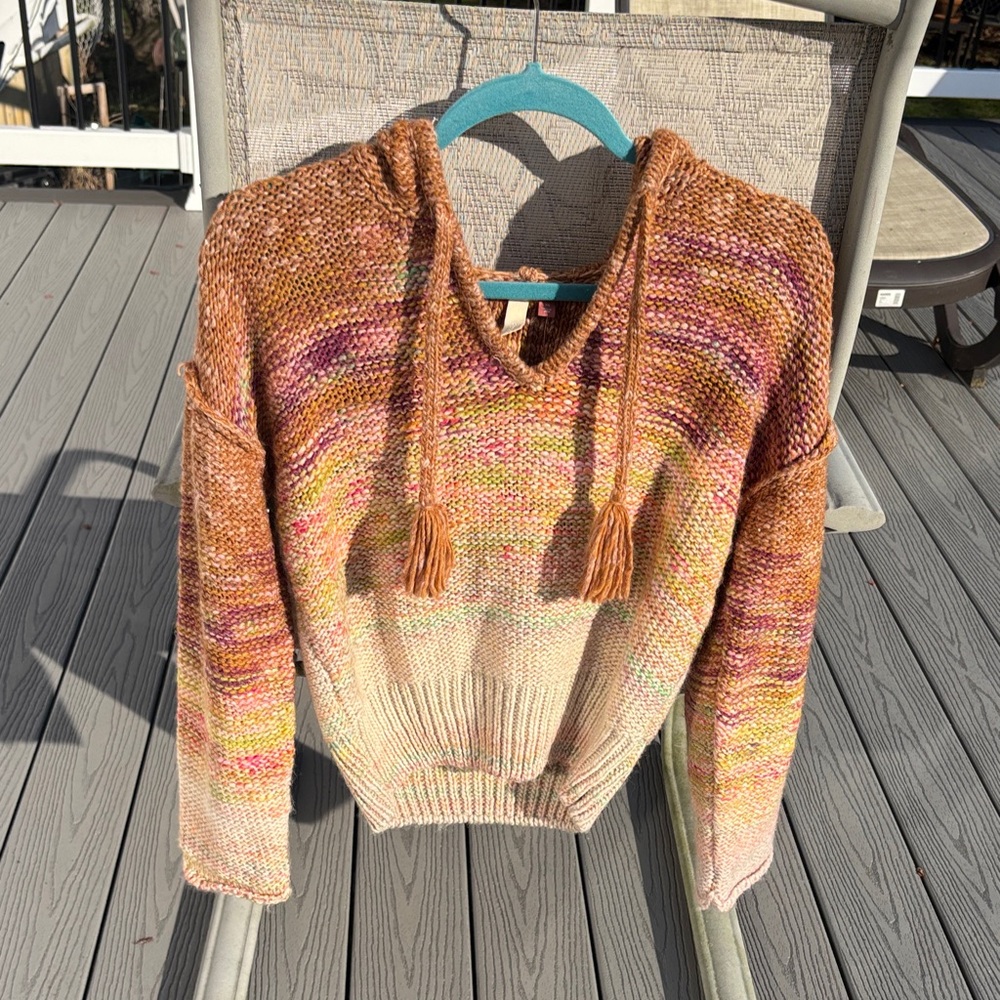 Anthropologie Pilcro Fringed Knit Sweater Hoodie